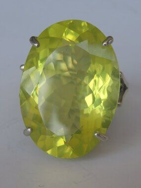 Rock Size Natural  Lemon Quartz In Sterling Silver Coktail Ring. Size 6.75